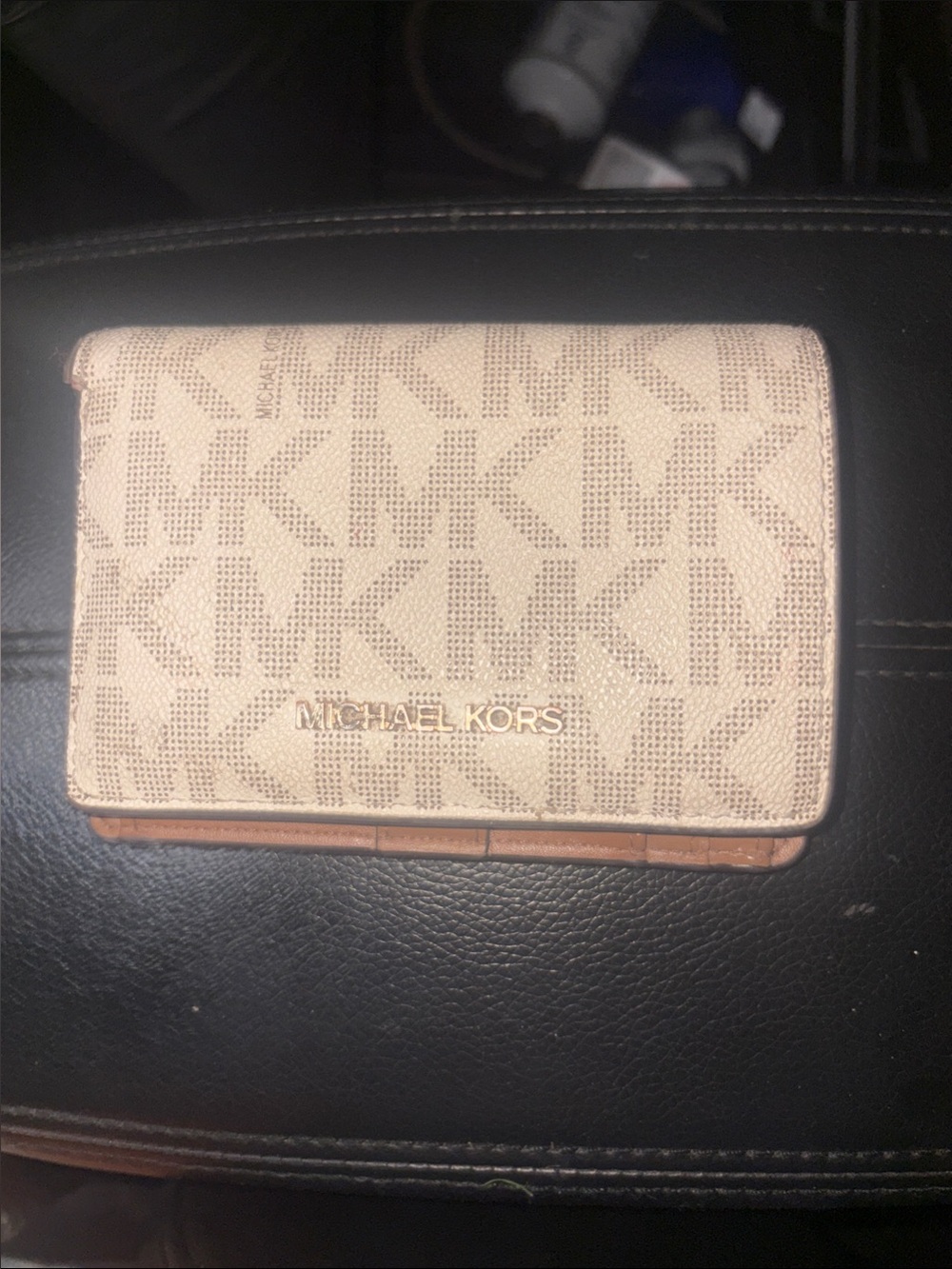 Michael Kors Beige and Brown MK Logo Trifold Wallet